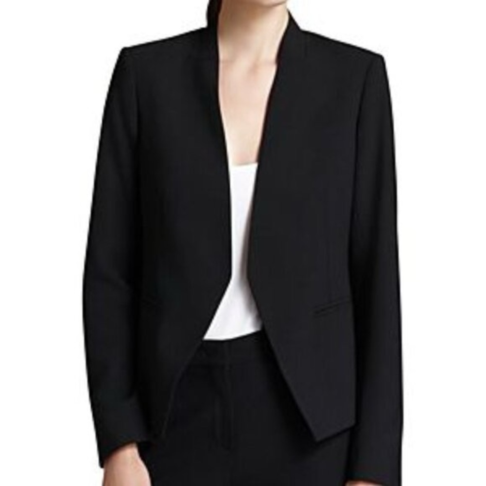 THEORY Lanai Open Front Black Blazer Jacket Size 6